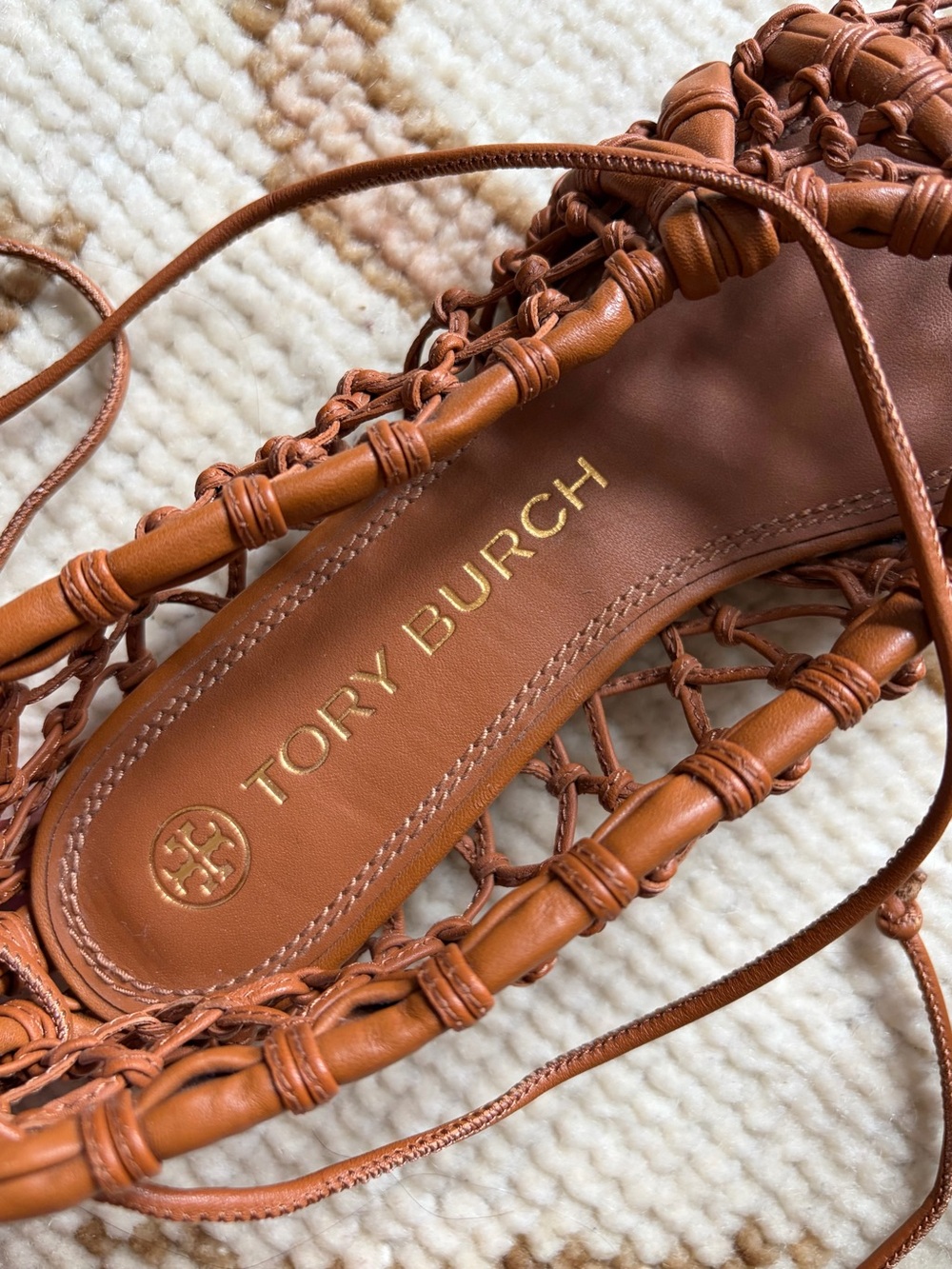 Tory Burch NEW Helena 15mm mesh Lace Napa Leather Flat Ambra 7 - Picture 5 of 7